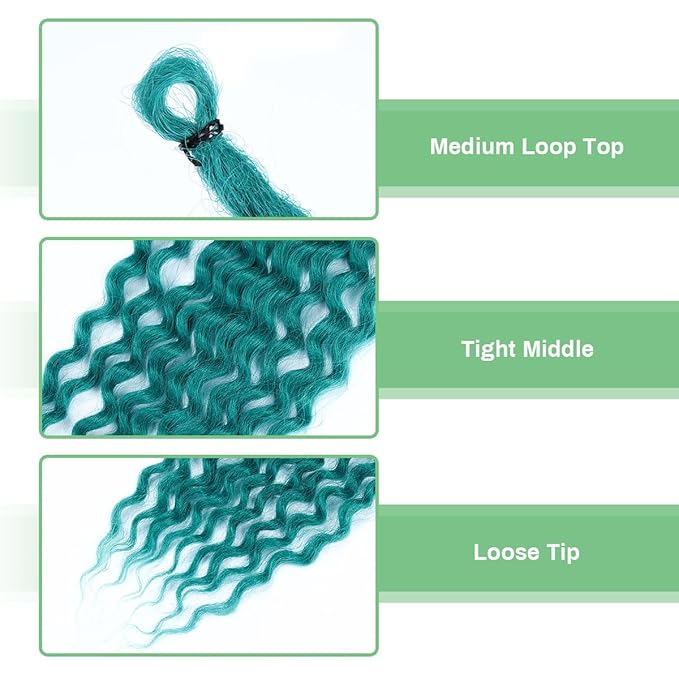 24 In 30 Strands Curly Dreadlock Extensions, Castleton Green Synthetic Single Ended Dreads Extensions, 100% Handmade Dreads Hippie Style Dreadlocks for Woman