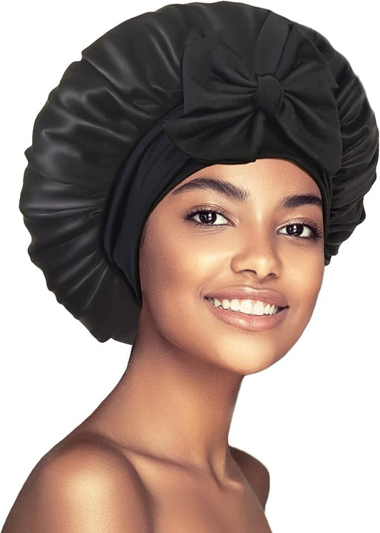 100% Mulberry Silk Bonnet for Sleeping Women, Real Silk Bonnets with Tie Band, Double-Layer Sleep Cap for Braids Curly Hair