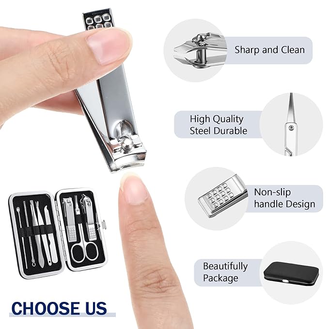 Lasnten 24 Set Manicure Set Bulk Nail Clippers Grooming Nail Kit Stainless Steel Professional Pedicure Kit Pedicure Tools with Travel Case Gifts for Men Women Personal(8 in 1,Black)