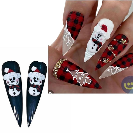 Set 8Pcs 3D Acrylic Christmas Nail Art Charms- Santa, Snowman, Reindeer,Pine tree, Penguin, Bear heart Handmade by Acrylic Powder - Haflona Flowers NAils (Snowmouse-8Pcs)