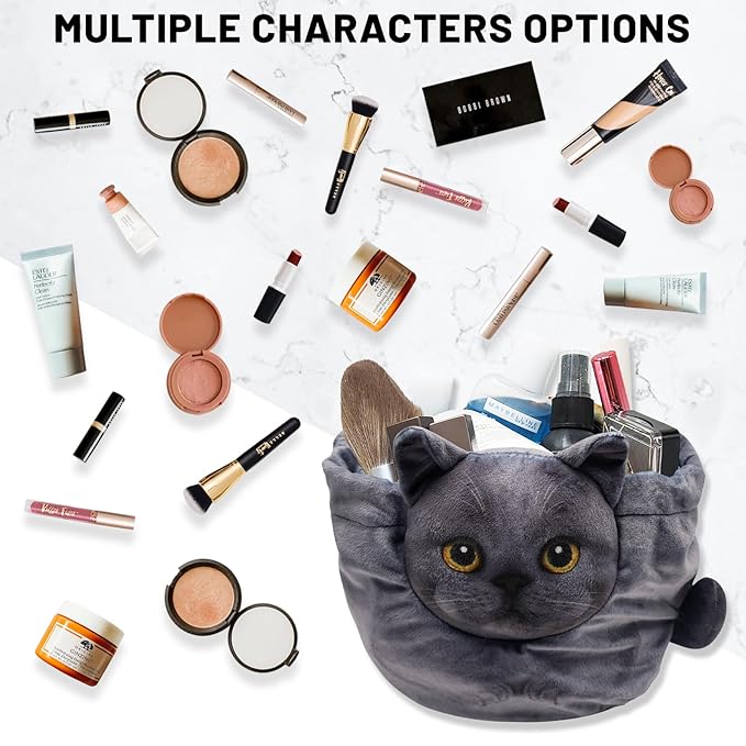 Openhaha Drawstring Travel Organizer, Cosmetic Pouch - Cat Gift for Women, Lay Flat Makeup Bag Gifts for Cat Lovers (2-Pack)