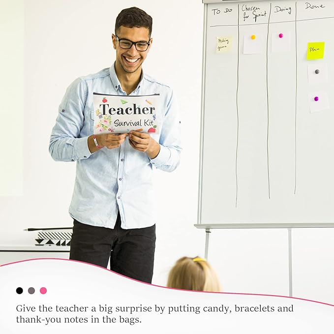 48 Pieces Teacher Appreciation Present Set, 24 Pieces Teacher Survival Kit Makeup Bag Pouch, 24 Pieces Teacher Blessing Card Bracelet, Teacher Cosmetic Bag Kit for Graduation Party