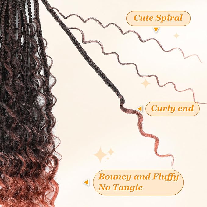 9 Packs Goddess Box Braids Crochet Hair Boho Crochet Box Braids With Curly Ends Crochet Hair For Black Women, 10 Inch Pre Looped Bohemian Crochet Box Braids Hair (10Inch 9 Packs,T350#)