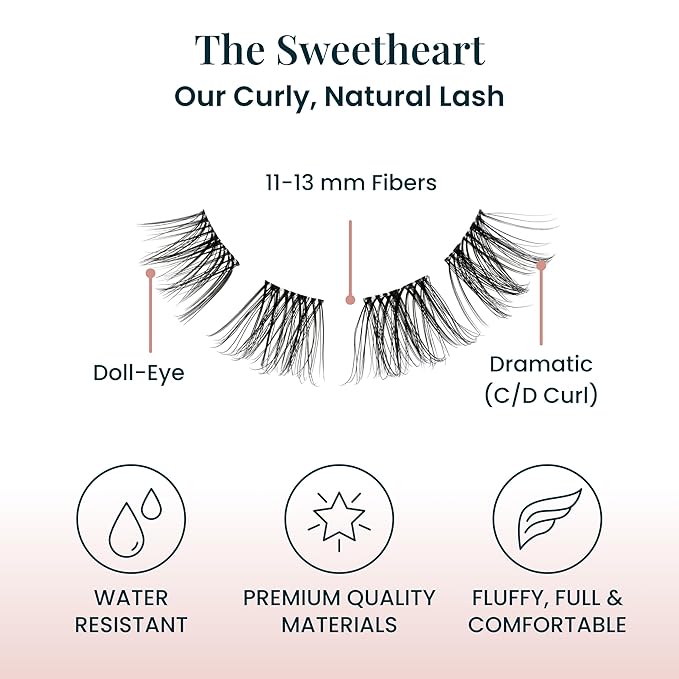 FlutterHabit Sweetheart Ready Set Starter Kit, DIY Eyelash Extensions, Lash Clusters for Women, Professional Quality At Home Eyelash Extension Kit, False Lashes, 3 Lash Sets, Lash Glue Included