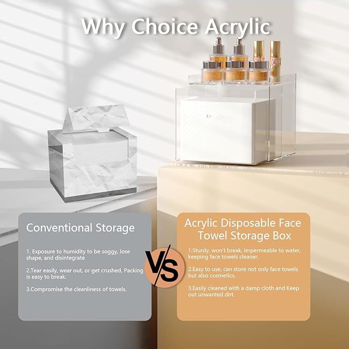 Disposable Face Towels Holder for Clean Skin Club，Acrylic Face Towels Container Drawer, Custom Made Holder for Home and Makeup Organization (Towels Not Included)