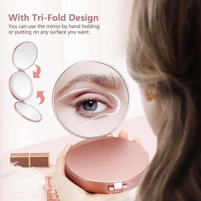 MIYADIVA Compact Travel Mirror with Light - 1X/10X/30X Magnification, Brightness Adjustment & 3 Color Lights