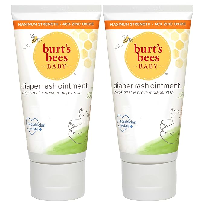 Burt's Bees Baby Diaper Rash Ointment Maximum Strength Cream with 40% Zinc Oxide, 100% Natural Origin, Pediatrician Tested, 3 Oz (Pack of 2)