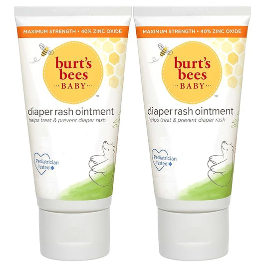 Burt's Bees Baby Diaper Rash Ointment Maximum Strength Cream with 40% Zinc Oxide, 100% Natural Origin, Pediatrician Tested, 3 Oz (Pack of 2)