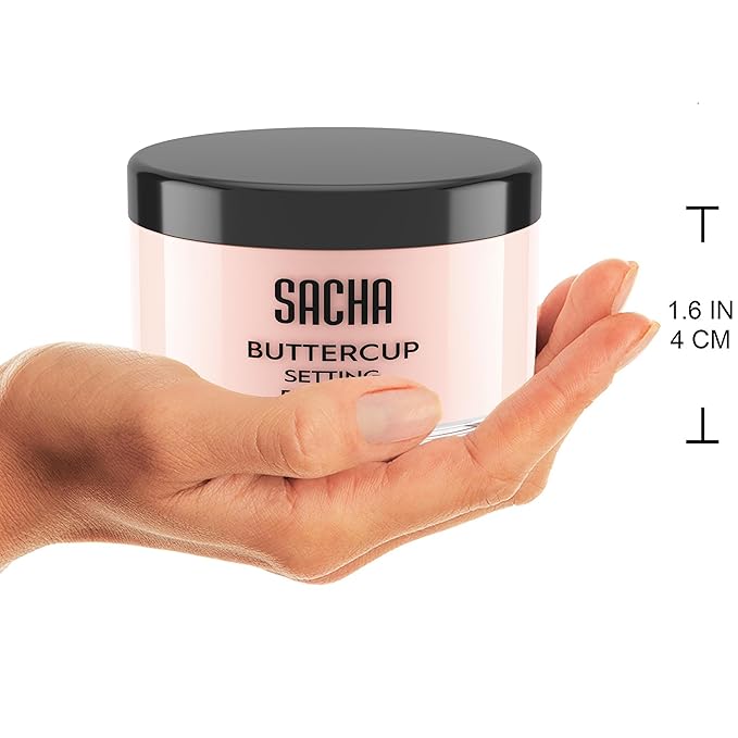 Sacha BUTTERCUP Rosé Setting Powder. No Ashy Flashback. Blurs Fine Lines and Pores. Loose, Translucent Face Powder to Set Makeup Foundation or Concealer. For All Skin Tones, 1.75 oz.