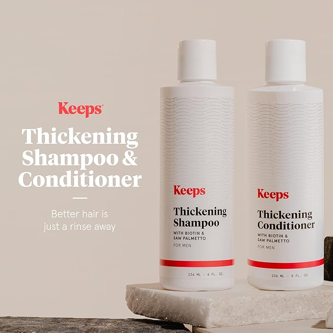 Keeps Hair Regrowth Shampoo & Conditioner Set for Fuller, Thicker Looking Hair - Thinning & Regrowth Haircare Products for Men - DHT Blocker - Infused with Biotin, Caffeine, & Saw Palmetto
