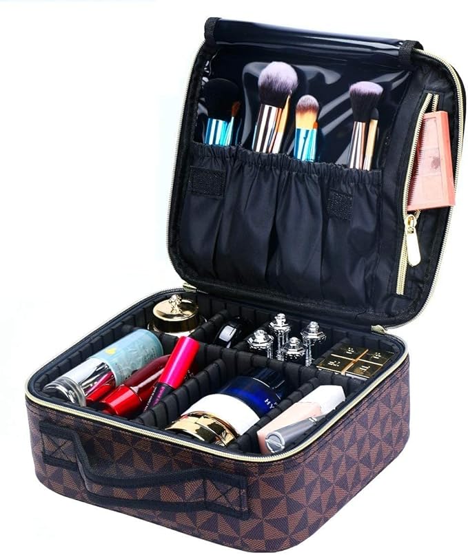 Travel Makeup Train MAKE UP Case Makeup Cosmetic Case Organizer Portable Artist Storage Bag with Adjustable Dividers for Cosmetics Makeup Brushes Toiletry Jewelry Digital Accessories