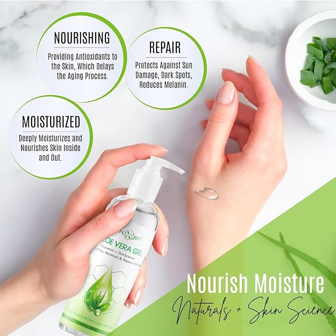 Aloe Vera Gel with Witch Hazel, Vitamin C, and Vitamin E - Skin Soothes, Moisture, and Repair Formula for Face and Body - Nutrient-Rich, Organic 100% Pure Aloe Vera - 12 FL OZ