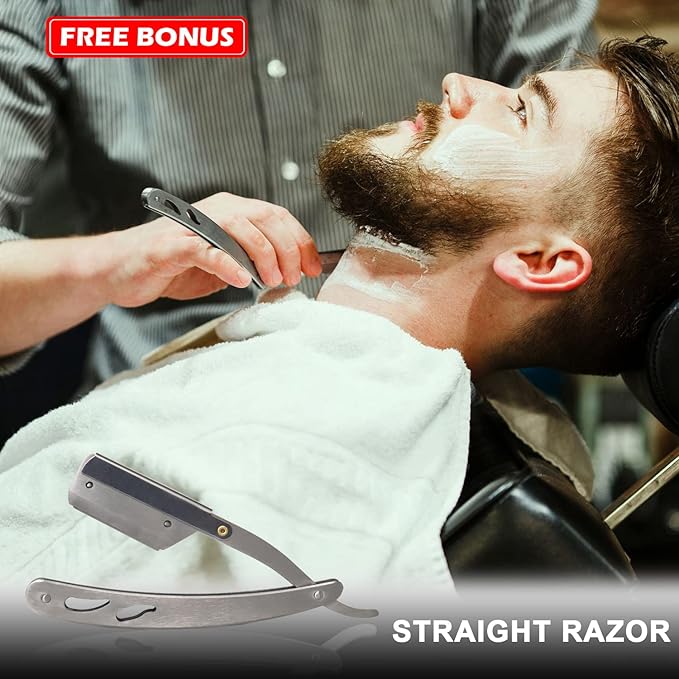 Shaving Kit for Men-Includes Straight Edge Razor Kit, Sandalwood Shaving Soap, Shaving Cream, Mens After Shave Balm, Pre-Shave Oil,Shaving Brush and Bowl, Gift Set Stocking Stuffers (Sandalwood)