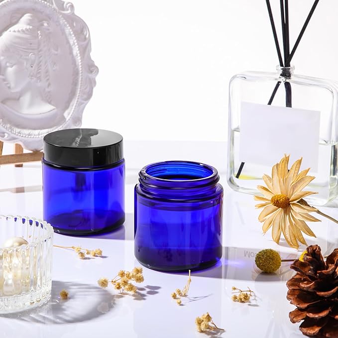 Norme 24 Pcs 4 oz Glass Jars with Lids Leakproof Round Airtight Empty Cosmetic Jars with Inner Liners Lid for Storing Lotions Powder Ointments Candle Making (Blue,Black)