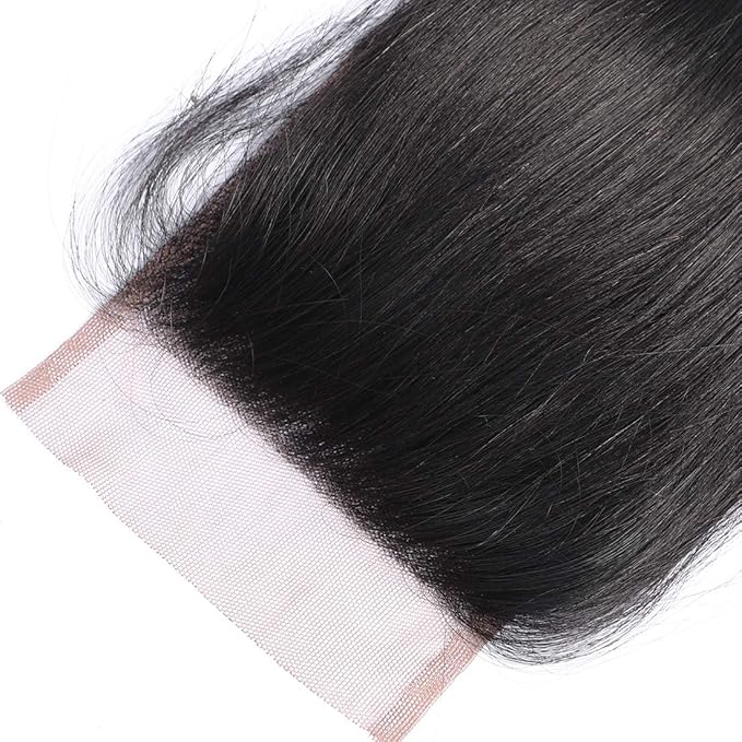 4x4 Free Part Lace Closure Brazilian Straight Human Hair 14inch 130% Density Unprocessed Top Swiss Lace 4 By 4 Natural Black