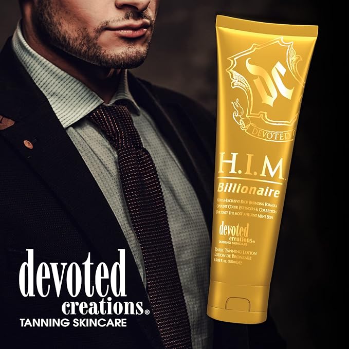 Devoted Creations H.I.M Billionaire Dark Tanning Lotion – Ultra-Exclusive Rich Bronzing Formula with Opulent Color Extenders and Correctors – 8.5 oz.