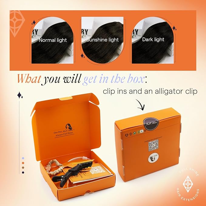 Full Shine 22 Inch Hair Extensions Real Human Hair Clip Ins Natural Black Hair Clip on Extensions Jet Black Clip in Hair Extensions Black Women Soft Remy Human Hair Extra Volume 7 Pcs 150 G