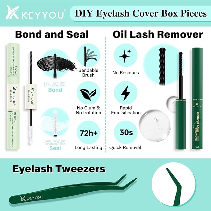 Lash Extension Kit 144pcs Air Touch Lash Clusters with Bond and Seal Lash Applicator Remover D Curl DIY Eyelash Extension Kit Easy to Apply at Home(Air01Kit-D-8-18Mix)