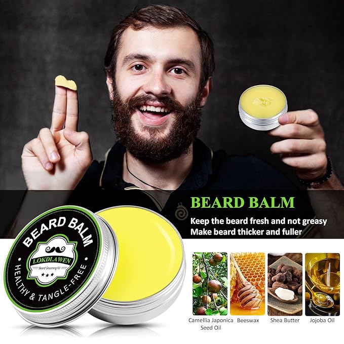 Beard Kit for Men with Beard Wash, Beard Conditioner, Beard Oil, Beard Balm, Brush, Comb, Scissors, Storage Bag, Gifts for Men Dad Husband Boyfriend