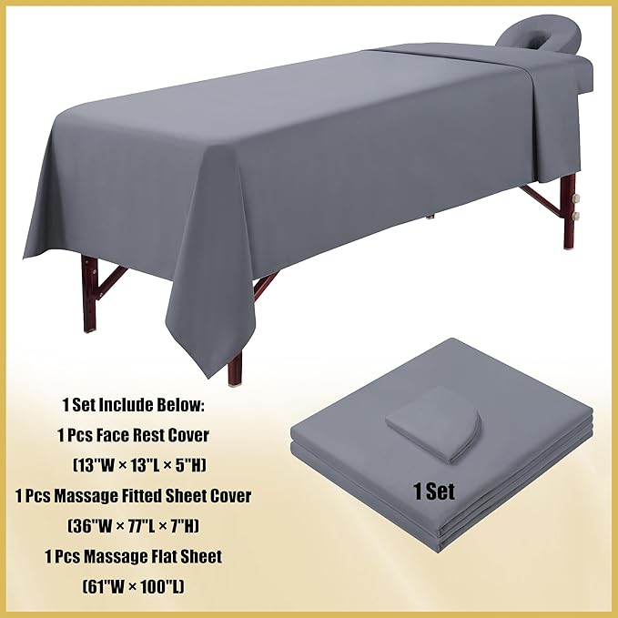 Microfiber Massage Table Sheet Sets 3 Pcs Massage Bed Cover Soft Wrinkle Free Includes Massage Fitted Sheet,Massage Sheets and Face Cradle Cover for SPA Beauty Salon Tattoos (Gray)