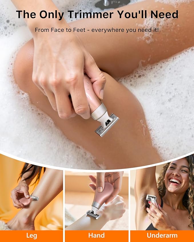 [2025 Upgraded] Body Hair Trimmer for Women [Small But Powerful] Painless Pubic Hair Removal, Waterproof Wet/Dry Bikini Line Shaver, USB-C Charging Electric Razor with Travel Case, Rose Gold