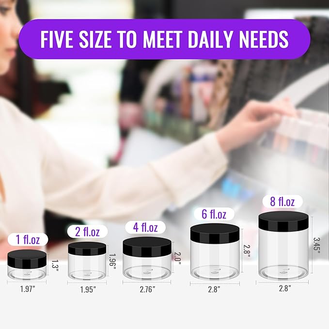 2 oz Plastic Jars with Lids - 48Pack, Round Clear Plastic Jars for Cream, Lotion, Powder, Ointment