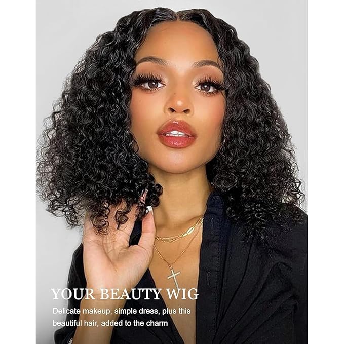 Arabella 6x6 Wear and Go Glueless Wigs Human Hair Deep Curly Bob Wig Lace Front Wig Human Hair 210% Density Pre-Cut Lace Wigs Pre Bleached Tiny Knots Bob Wig Human Hair(14inch, 6x6 Glueless Bob)
