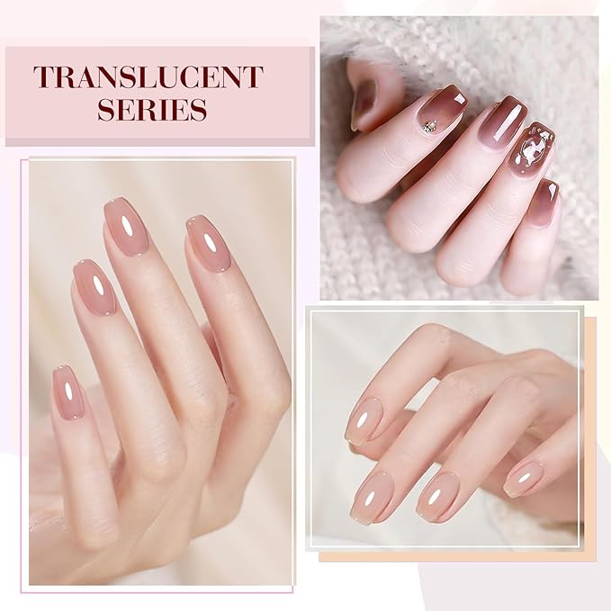 CANNI Jelly Gel Nail Polish Set,Pink Brown 6 Colors 9ML Jelly Translucent Gel Polish Set,Natural Red Pink Brown, High Gloss Soak Off UV LED Gel Nail Manicure Salon DIY