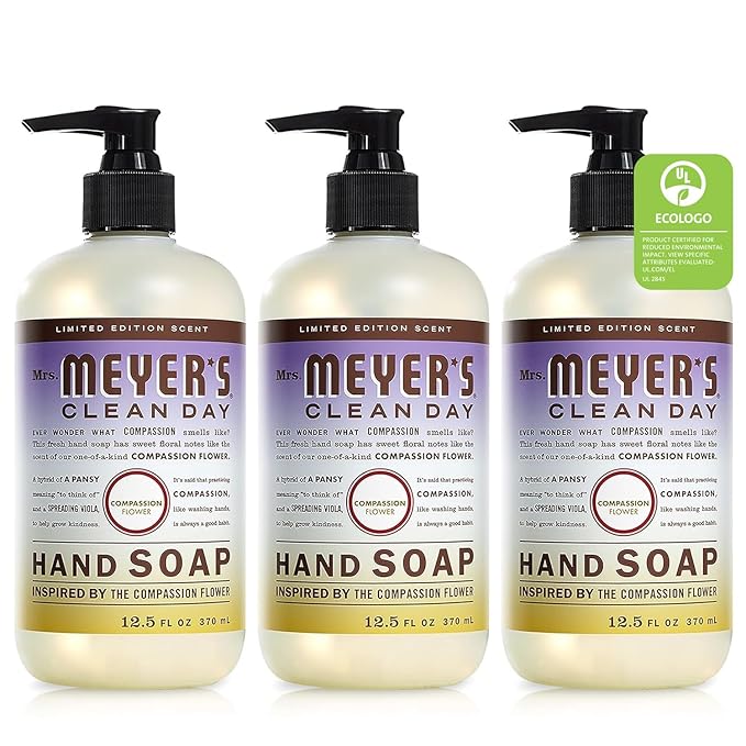 MRS. MEYER'S CLEAN DAY Hand Soap, Made with Essential Oils, Biodegradable Formula, Compassion Flower, 12.5 fl. oz - Pack Of 3