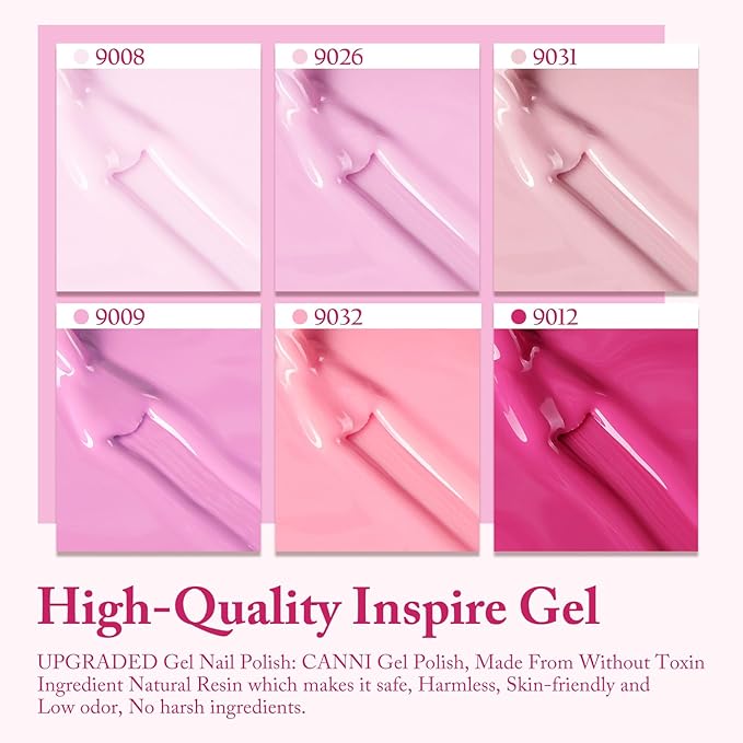 CANNI Pink Gel Nail Polish Set, 6 Colors 9ML Nail Rose Light Pink Gel Nail Polish Soft Pink Set Soak Off Nail Art Design Manicure Salon for Women