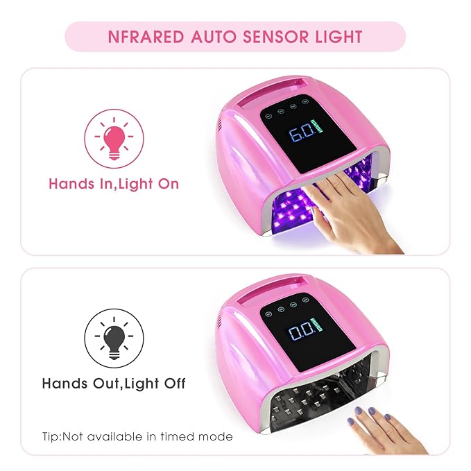 Professional Rechargeable 96W UV LED Nail Lamp Cordless UV Light for Nails Machine with Removable Stainless Steel Bottom,4 Timer Setting and Smart Sensor Nail Dryer