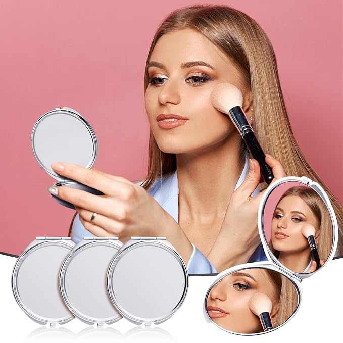 Yalikop 8 Pcs Portable Folding Compact Mirror Bulk with 1X 2X Magnification Double Sided Mini Travel Makeup Mirror for Women Bridesmaid Gifts(Silver)