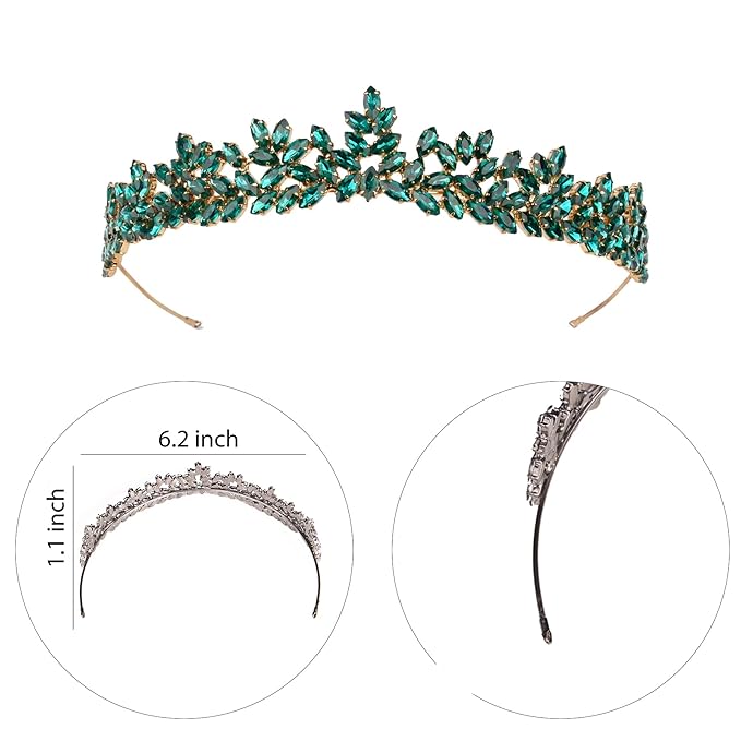 Women's Tiara, Crown for Henna Wedding Party | Glitter Hair Accessories for Bridal Birthday Pageant Prom Halloween Costume Christmas, Princess Crowns | Dream Design - Green Gold