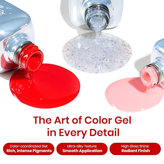 beetles Gel Polish Gem Party Gel Nail Polish with Base & Top Coat, Chrome Nail Powder, Winter PartyNails VintageNails Manicure Kit DIY Collection at home Salon Gifts Beetles X DIY Nail