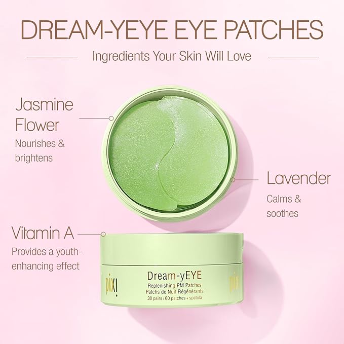 Pixi Beauty Dream-yEYE Calming Hydrogel Under Eye Patches | Vitamin A and Jasminie Help Hydrate and Smooth Under Eyes | 30 pairs / 60 Patches