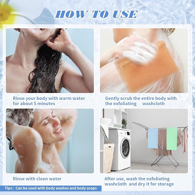 36 Pieces Exfoliating Washcloth Towel African Bath Net Sponge Japanese Washcloth Nylon Bath Towel Korean Body Scrubber Back Exfoliating Wash Cloths Loofah for Women and Men