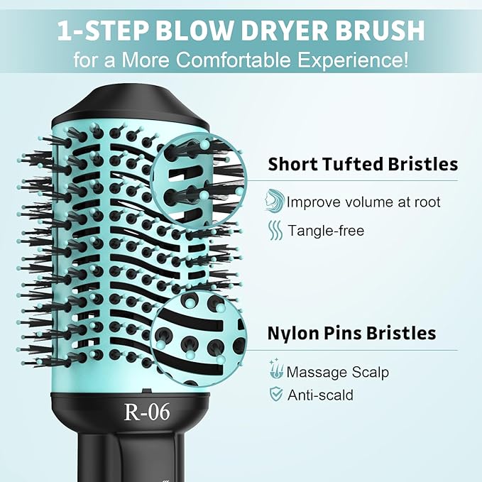 Hair Dryer Brush Blow Dryer Brush in One, 4 in 1 Hair Dryer and Styler Volumizer with Oval Barrel, Professional Salon Hot Air Brush for All Hair Types, Teal