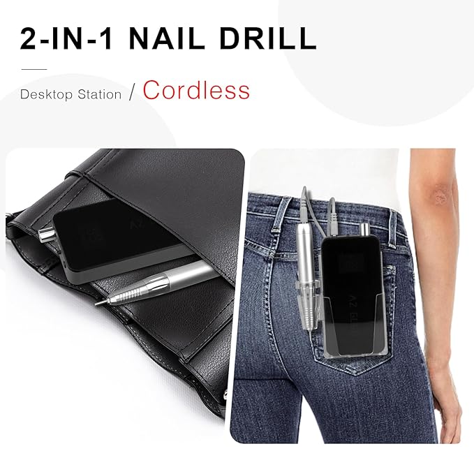 AZ GOGO Nail Drill Machine, 35000RPM Rechargeable Professional Portable Nail Drills for Acrylic Gel Nails - Low Noise & Low Vibration Coreless Motor E-File (Black)