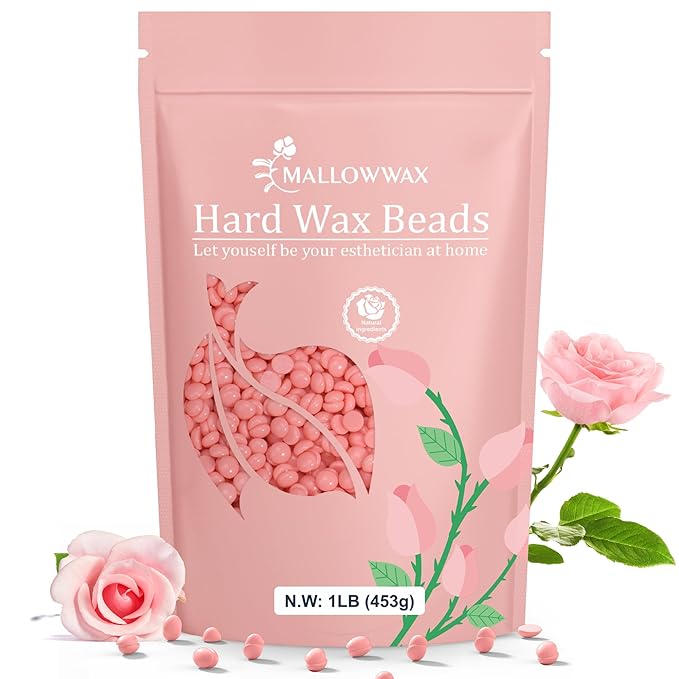 Hard Wax Beads, 1LB Pink Rose Wax Beans for Hair Removal, Waxing Beads Refill for Sensitive Skin, Perfect for Facial, Brazilian, Upper lip, Cheeks and Bikini Waxing at Home for Women Men