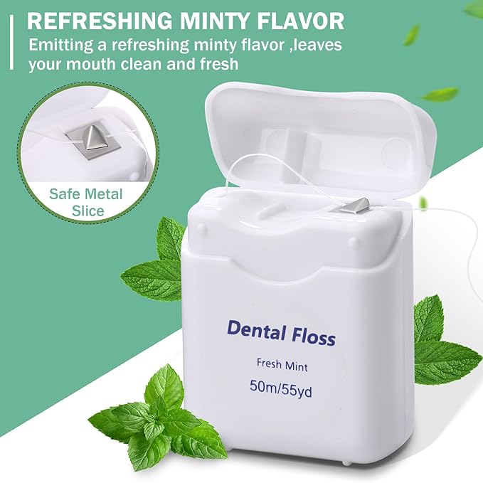 60 Pack Dental Floss Bulk Mint Flavored 50m Each Travel Dental Floss Oral Care for Teeth and Gum Protection(White)