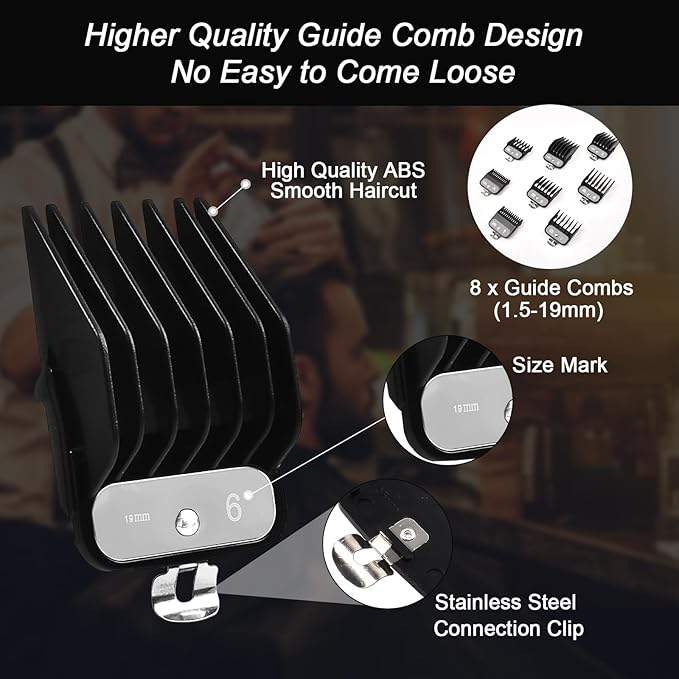 CIICII Hair Clippers for Men Professional, Cordless Barber Clippers for Hair Cutting (Rechargeable USB Adjustable Mens Hair Trimmer with 8 Metal Guards, 13Pcs Grooming Haircut Kit) for DIY Home Salon