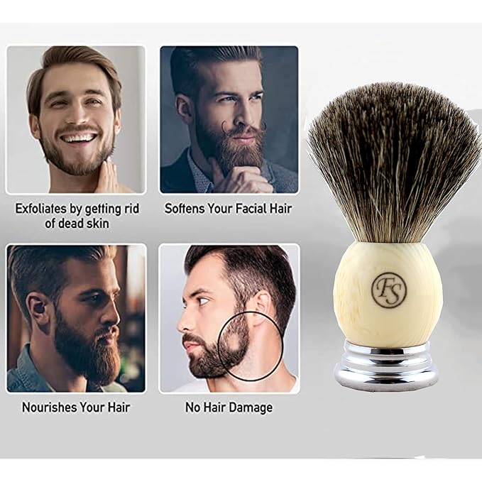 Pure Badger Shaving Brush,Frank FS shaving Chrome Metal Base Shaving Brushes for Men Personal and Professional Shaving in a Gift Box(Knot Size 20mm)