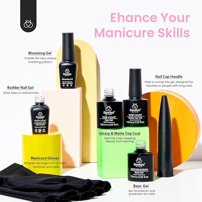 beetles Gel Polish Beetles Gel Nail Polish Kit with Uv light 52 Pcs Gel Starter 32 Colors Pink Red Nude Grey Glitter Brown Gel Polish Set Soak Off Base Top Coat Builder Gel Art Manicure for Women