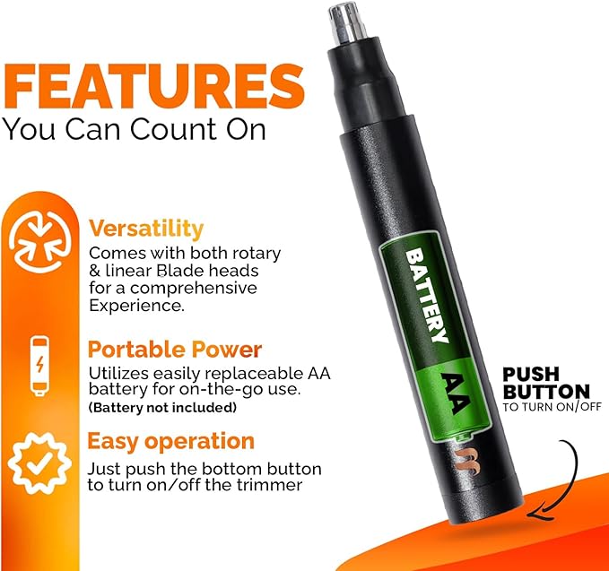 Brio Nose Hair Trimmer for Men & Women, Comfortable Eyebrow Trimmer with Sleek Design, Ear Hair Trimmer Equipped with a 2 - Edge Rotary & Linear Blade