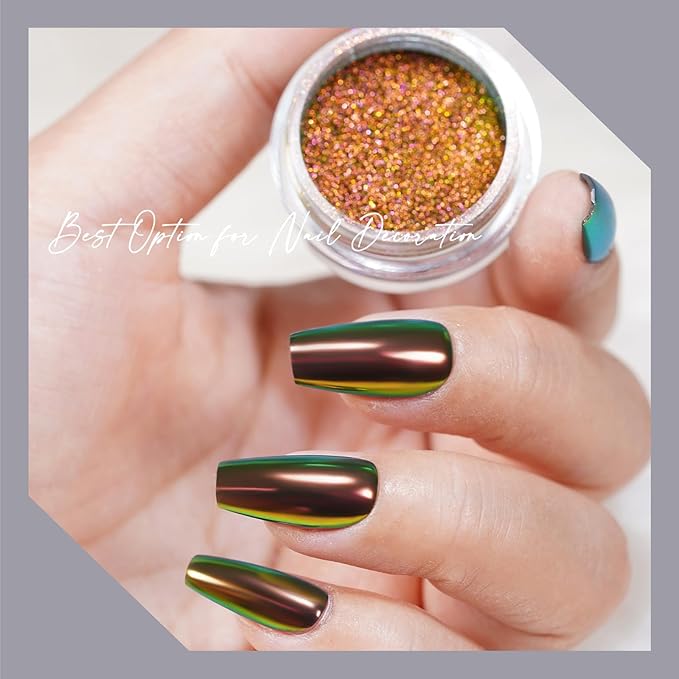 Chrome Nail Powder Iridescent Chameleon Effect Glitter Color Shift Rubbing Pigment Dust Nail Art Decoration, 6 Colors Set 0.5g/Jar