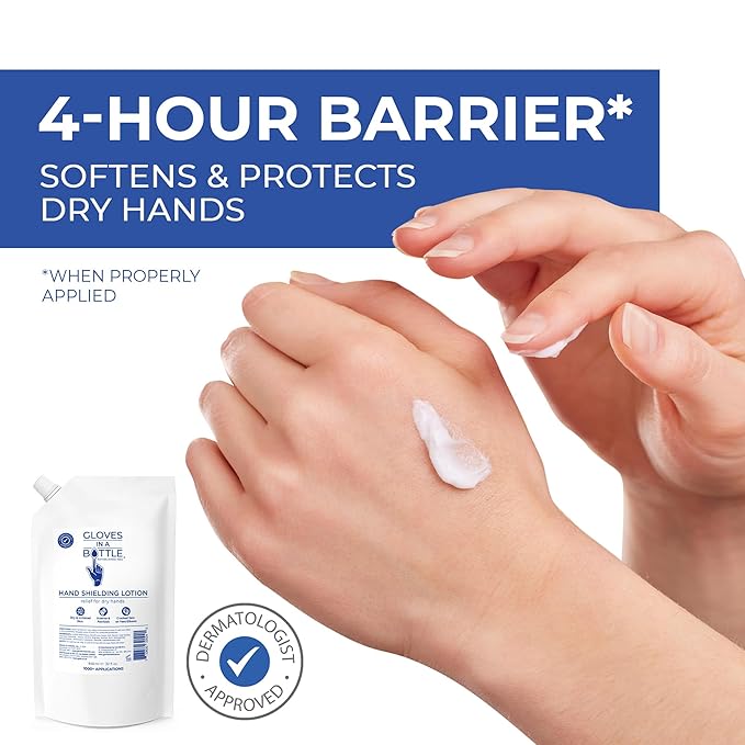 Gloves In A Bottle 32 oz Refill Pouch – Unscented Shielding Lotion | Fast Relief for Dry, Cracked Skin & Eczema | Non-Toxic, Hypoallergenic, Fragrance-Free Hand & Body Moisturizer – Bulk Size