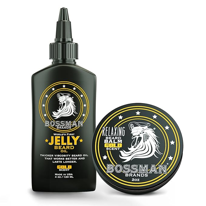 Bossman Jelly Beard Oil for Men & Beard Balm for Men Combo - Gold Scent