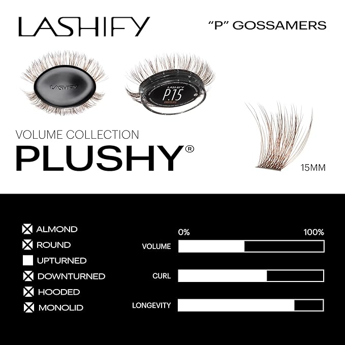 Lashify Plushy 15mm Gossamer Lashes in Chocolate Color, Easy DIY False Lashes for a Voluminous Yet Still Natural Look