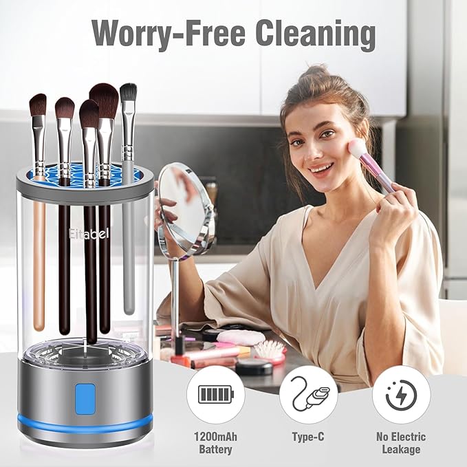 Electric Makeup Brush Cleaner Machine - Ultra Fast Rechargable Make Up Brush Washer and Dryer - Automatic Cosmetic Brush Cleanser Tool Clean for Beauty Women, Girls Gift