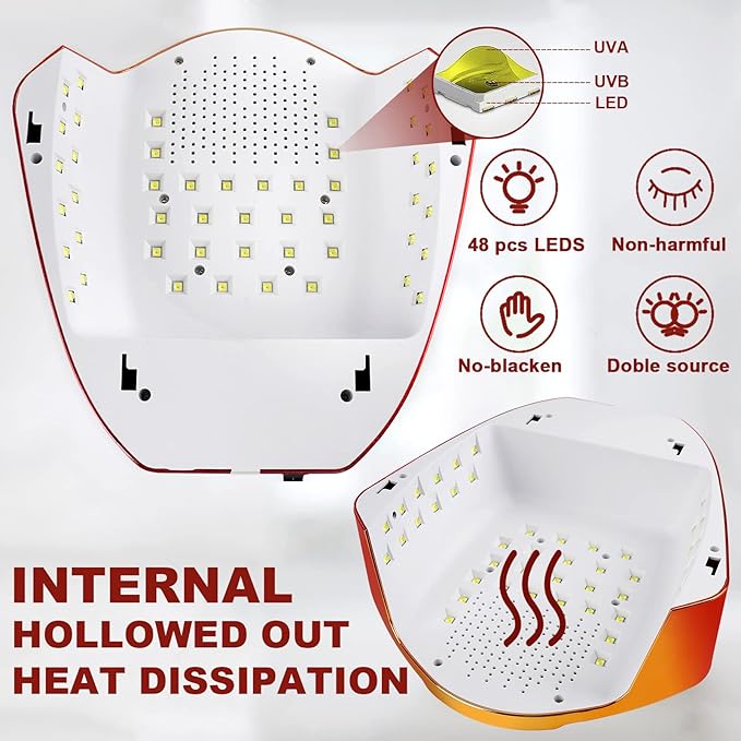 96w Cordless LED Nail Lamp with Portable Handle Professional Curing UV Lamp for Gel Nails Auto Infrared Sensor and 4 Timers (Red)